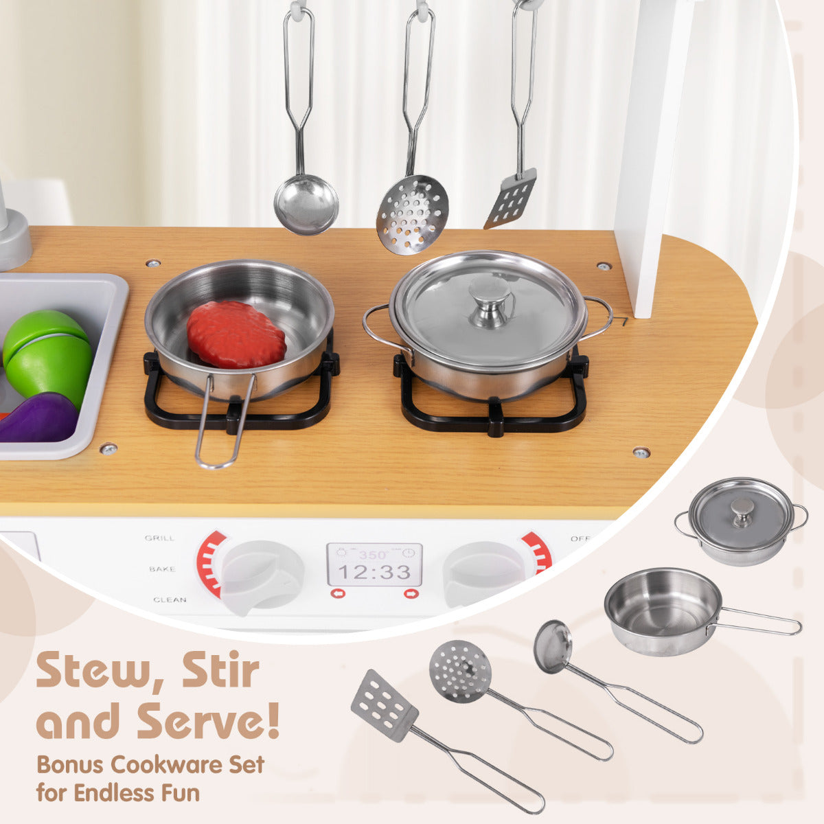 Toddler Pretend Kitchen Toy Set with Stoves and Oven-White