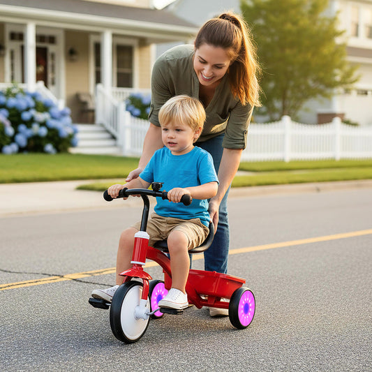 Toddler Tricycle Bike with Glowing Wheels and 4-Level Adjustable Seat