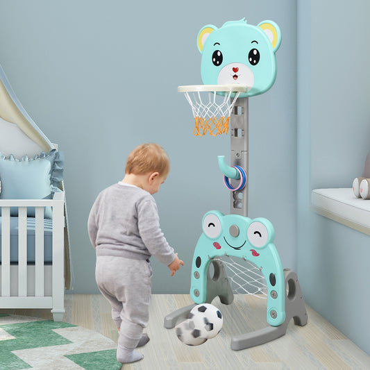 3 in 1 basketball hoop set height adjustable basketball stand & football goal & ring toss game