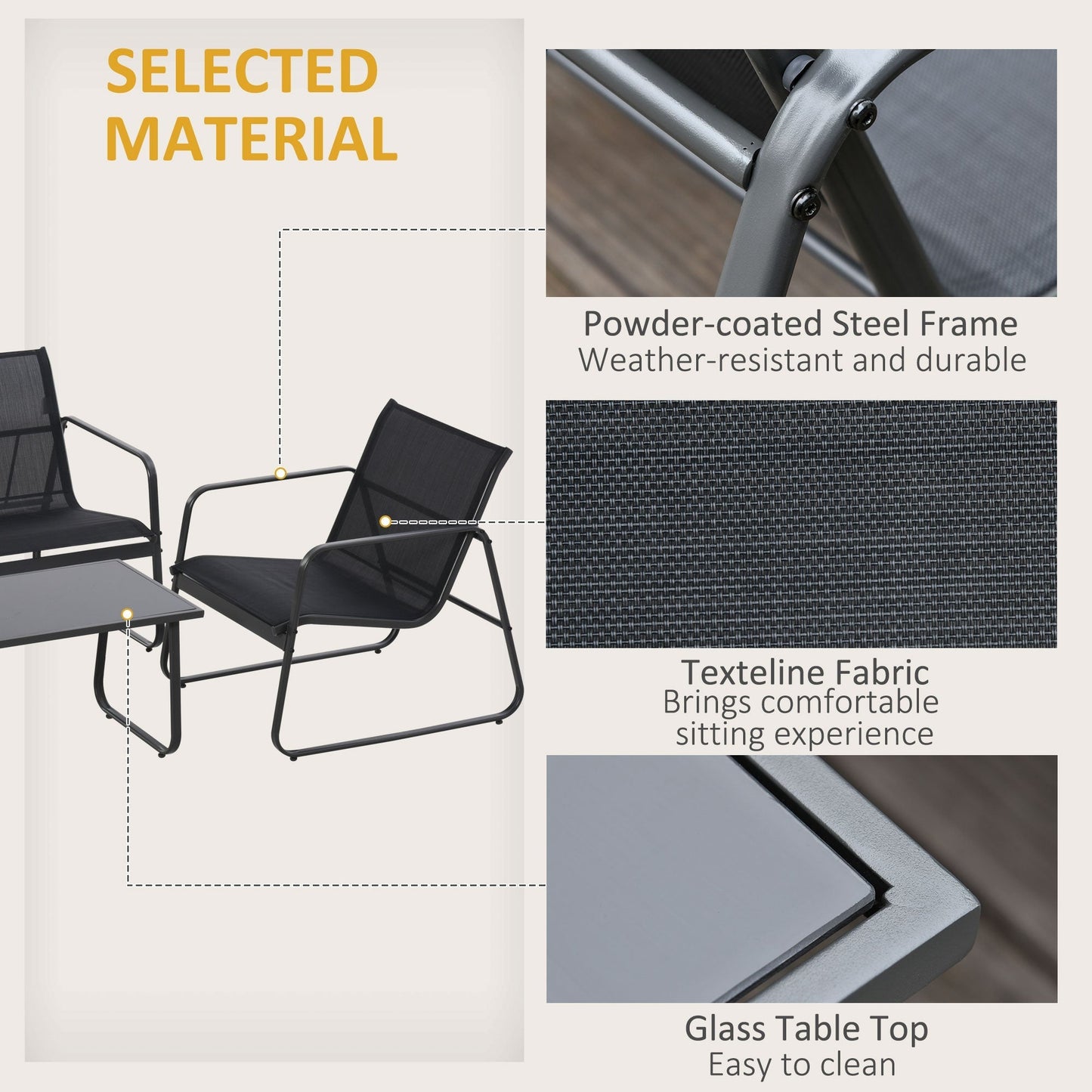 Outsunny Four-Piece Minimalistic Garden Sofa Set - Black