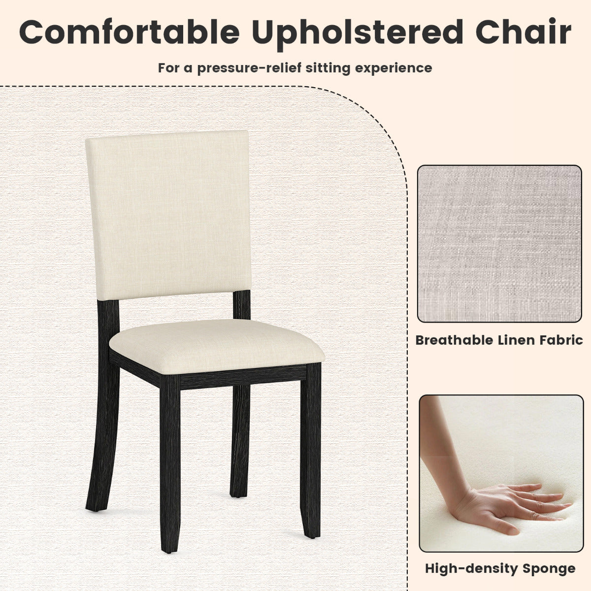 Upholstered Dining Chairs Set of 4 with Soft Padded Seat and Solid Wood Frame