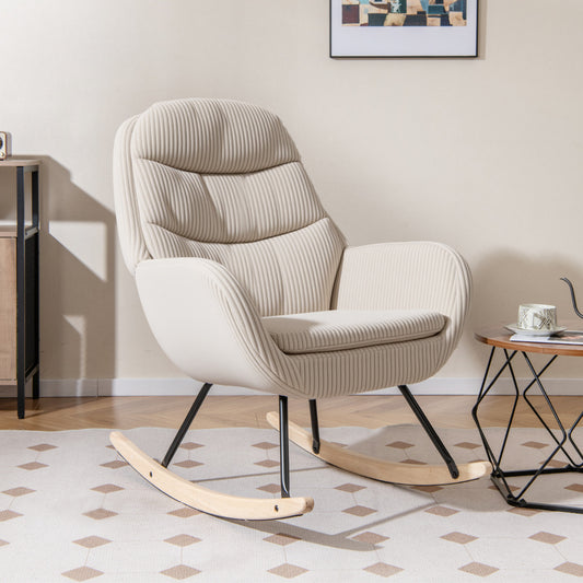 Upholstered Rocking Chair Nursery Glider Rocker with Padded Backrest-Beige