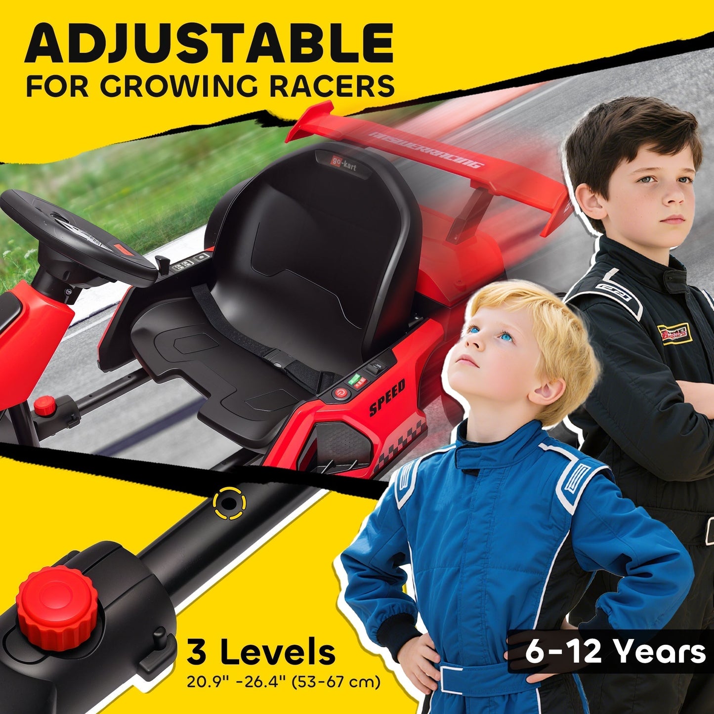HOMCOM 24V Electric Go Kart for Kids with Adjustable Seat for 6-12 Years, Red