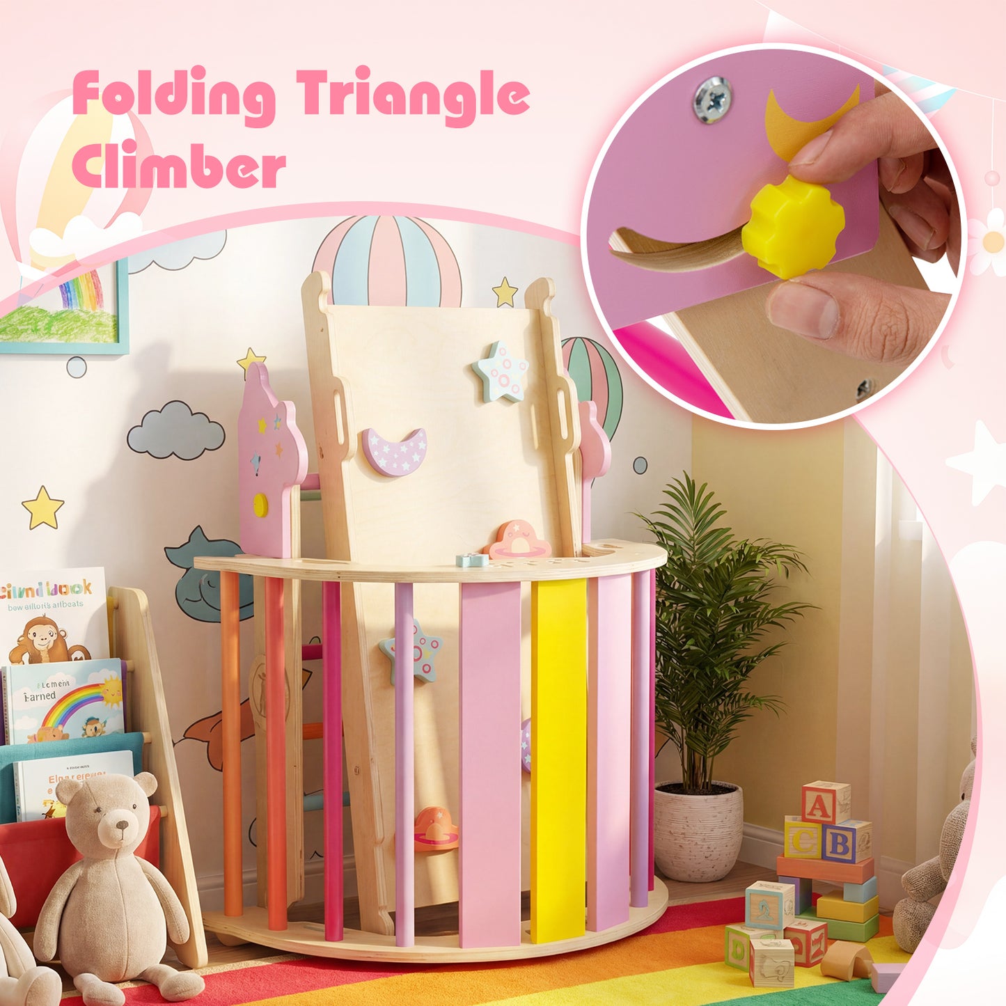 3-Piece Foldable Toddler Climbing Toys with Climber Rope and Maze Game-Macaron