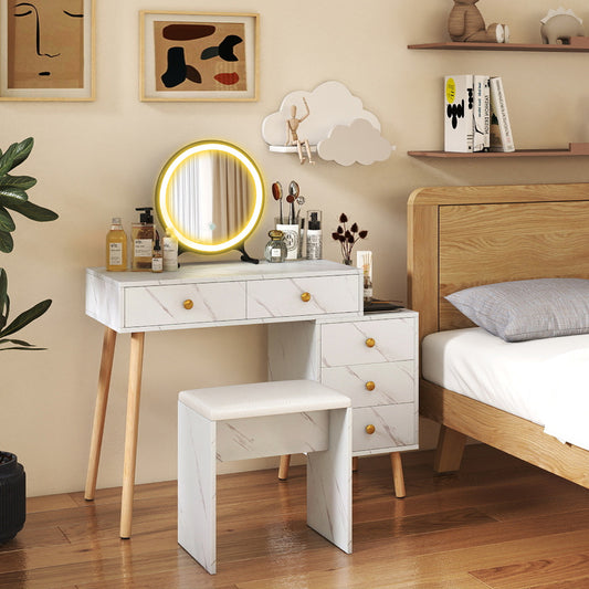 Vanity Desk Makeup Vanity Set with Removable Mirror-White
