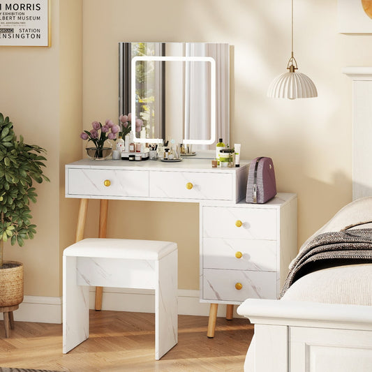 Vanity Desk Makeup Vanity Set with 3 Lighting Modes-White