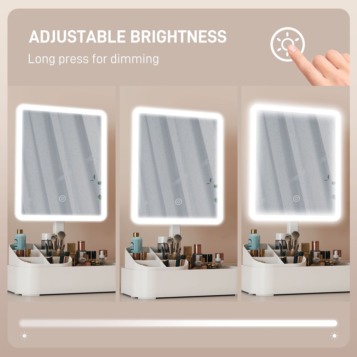 HOMCOM Makeup Mirror with Lights, Rechargeable Vanity Mirror w/ Touch Screen, 2 Lighting Modes and 180° Rotation, White