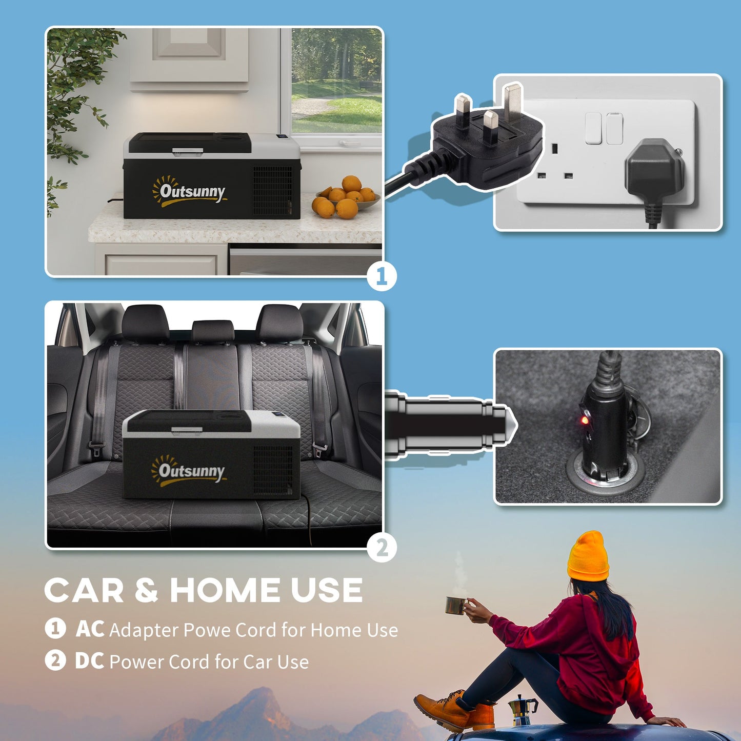 Outsunny 16L Portable Car Fridge, -20â to 10â Adjustable Temperature - Black/Grey