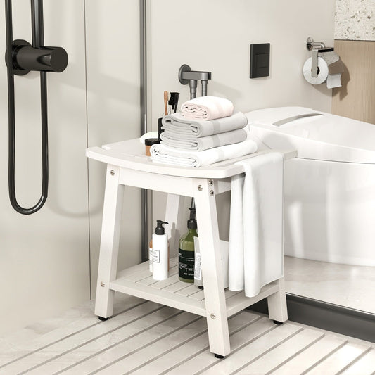 Waterproof Shower Bench Seat HIPS Shower Stool with Handle-White