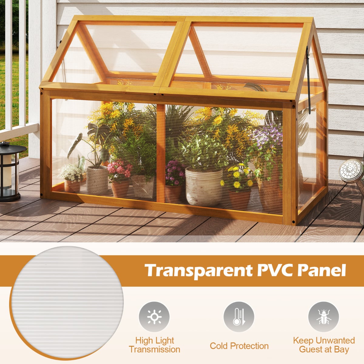 Portable Wood Cold Frame Greenhouse with Transparent Panels-Orange