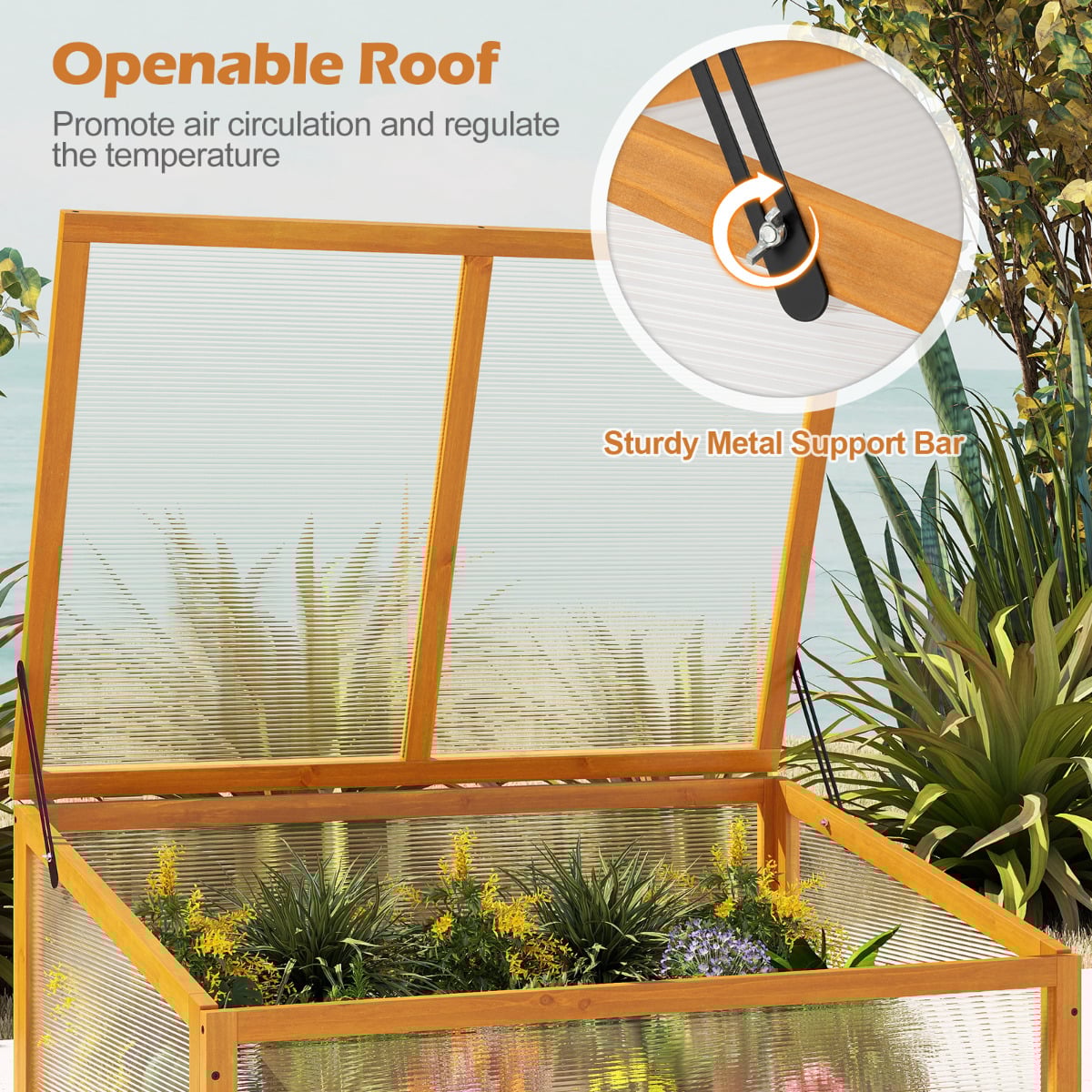 Portable Wood Cold Frame Greenhouse with Transparent Flip-top Roof-Orange