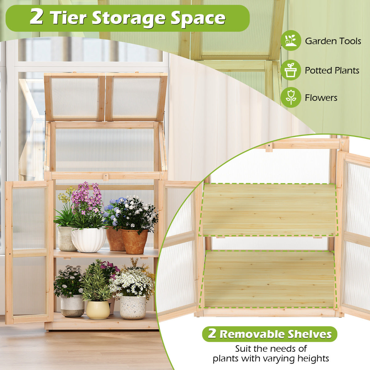 Wooden Cold Frame Greenhouse with Transparent Flip-top Roof