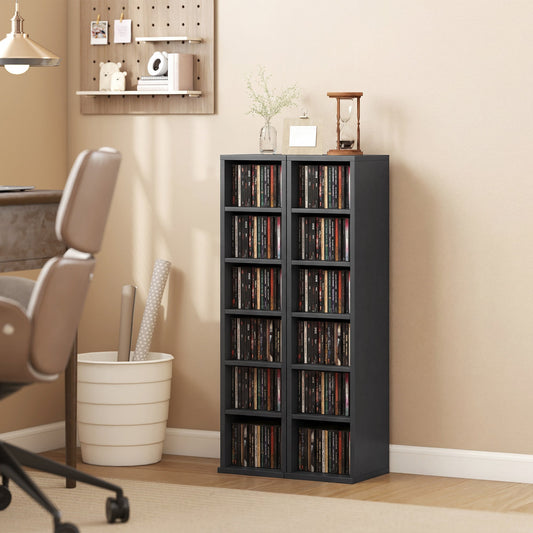 HOMCOM Set of 2 CD Media Display Shelf Unit Tower Rack with Adjustable Shelves, Black