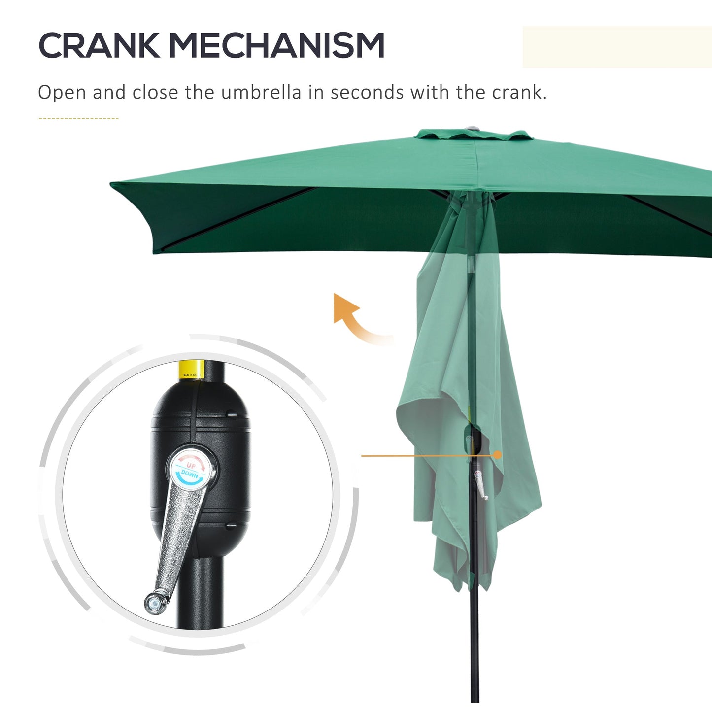 Outsunny 3x2m Patio Parasol Garden Umbrellas Canopy with Aluminium Tilt Crank Rectangular Sun Shade Steel, Green