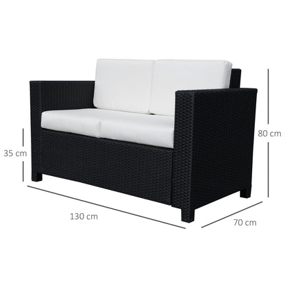 Outsunny Rattan Sofa, 2 Seater Garden Furniture with Soft Padded Cushion and Armrests, Wicker Garden Loveseat for Patio, Black