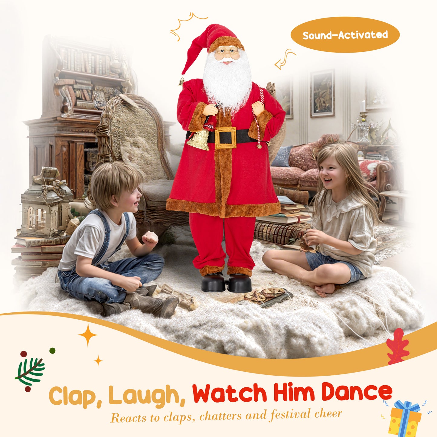 HOMCOM 4ft Singing Santa Claus Figure with with Waving Head- Red
