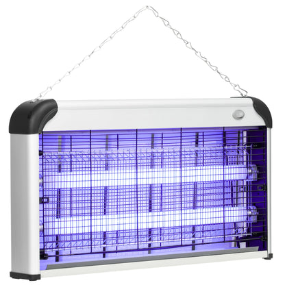 Outsunny 30W Electric Fly Zapper, Bug Zapper with UK Plug, 2 UV Bulbs, Hanging Chain, On/Off Switch and Removable Catch Tray, 60ã¡ Coverage Insect Mosquito Killer for Indoor and Outdoor Use, Silver