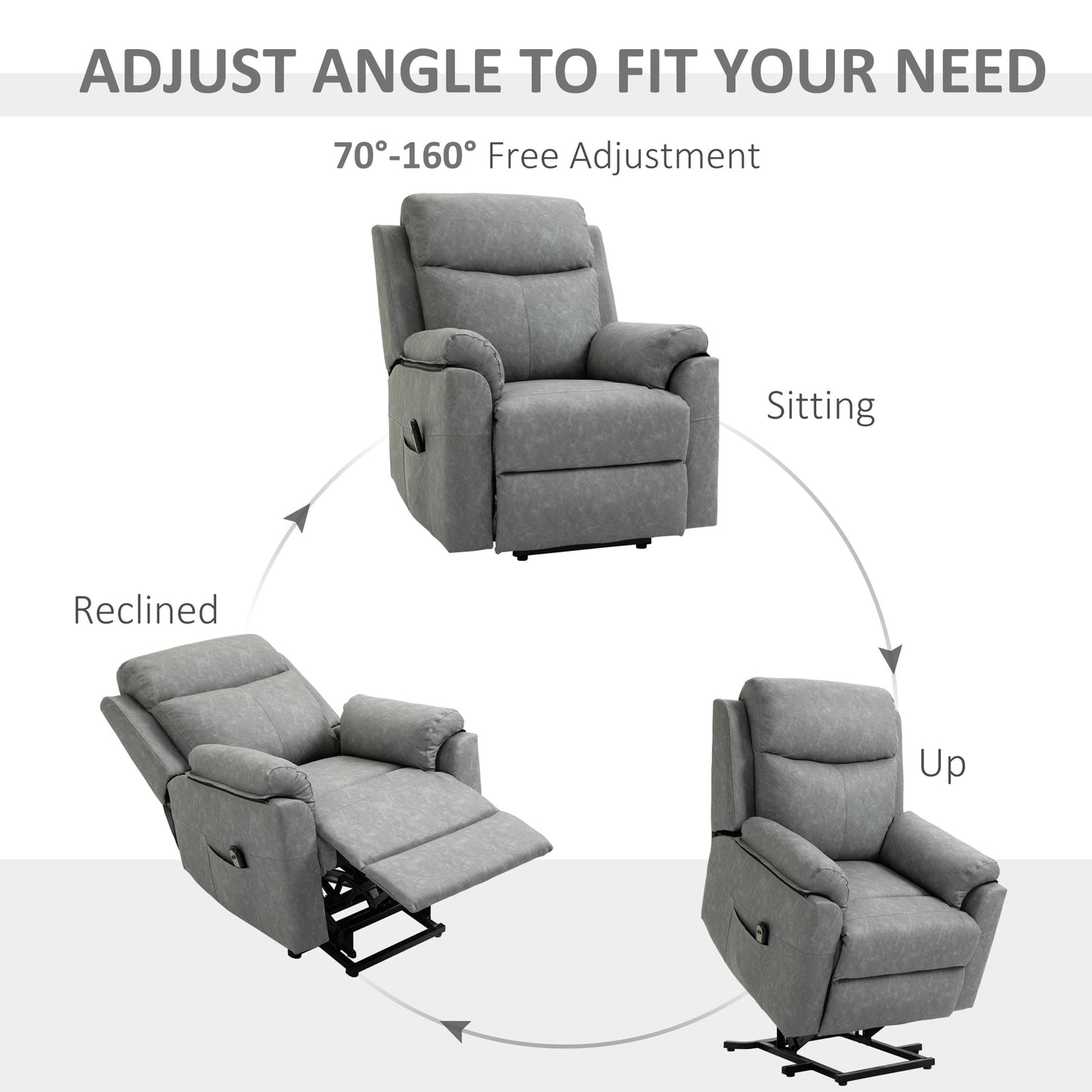 HOMCOM Faux Leather 70 Electric Riser Recliner Chair - Grey