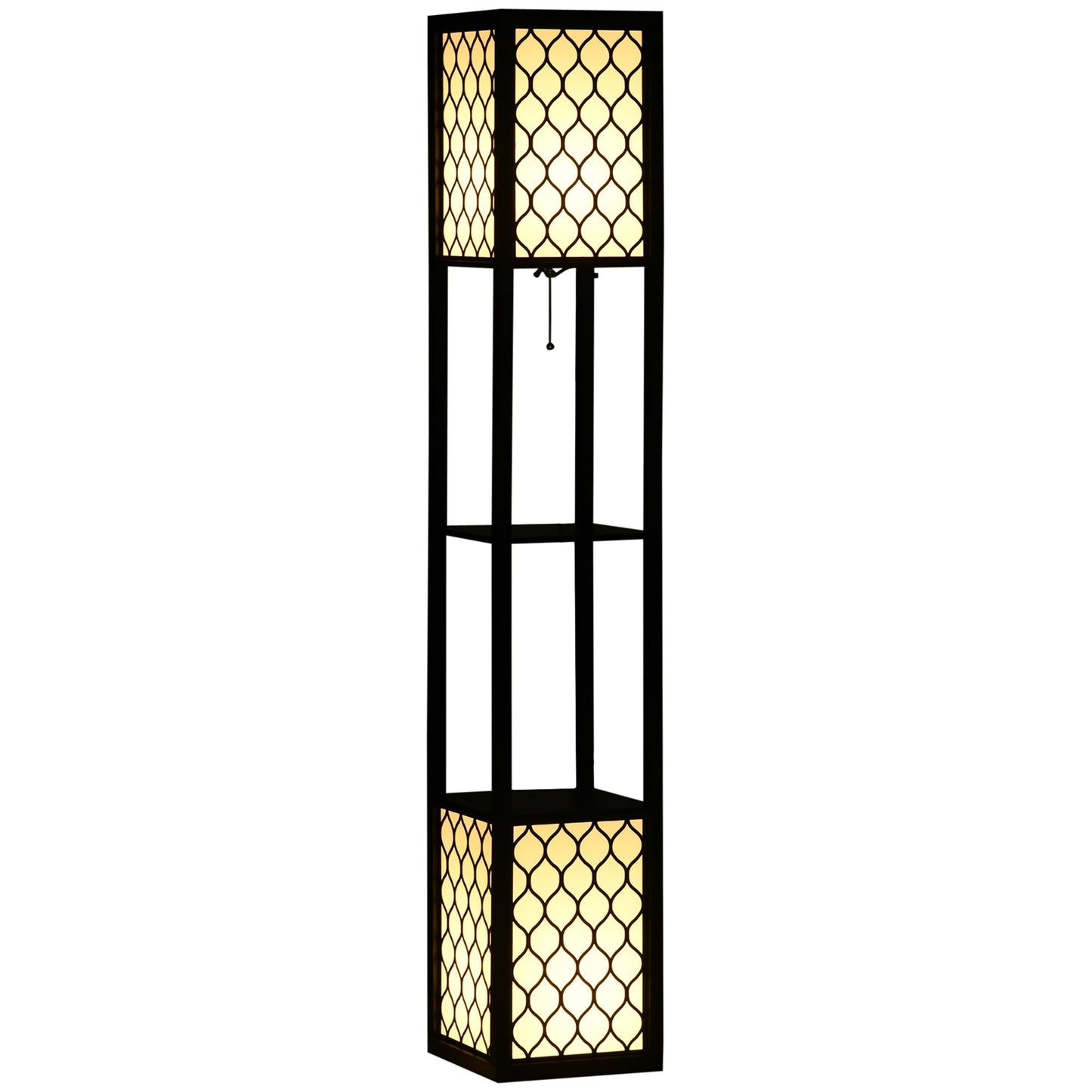 HOMCOM Floor Lamp with Shelves, Dual Light, Modern Tall Standing Lamps for Living Room, Bedroom, with Chain Switch, Bulb not Included, Black