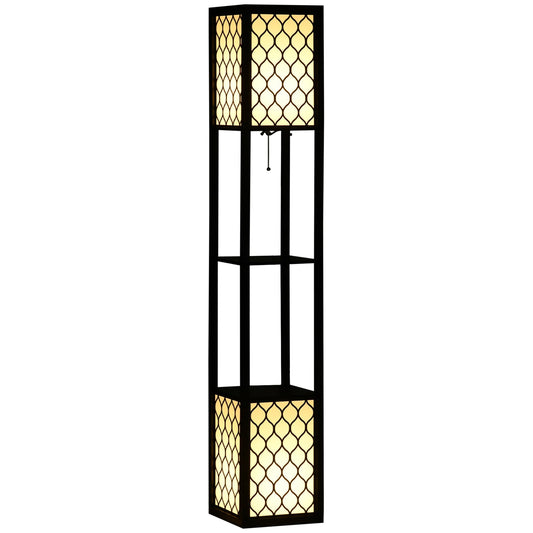 HOMCOM Floor Lamp with Shelves, Dual Light, Modern Tall Standing Lamps for Living Room, Bedroom, with Chain Switch, Bulb not Included, Black