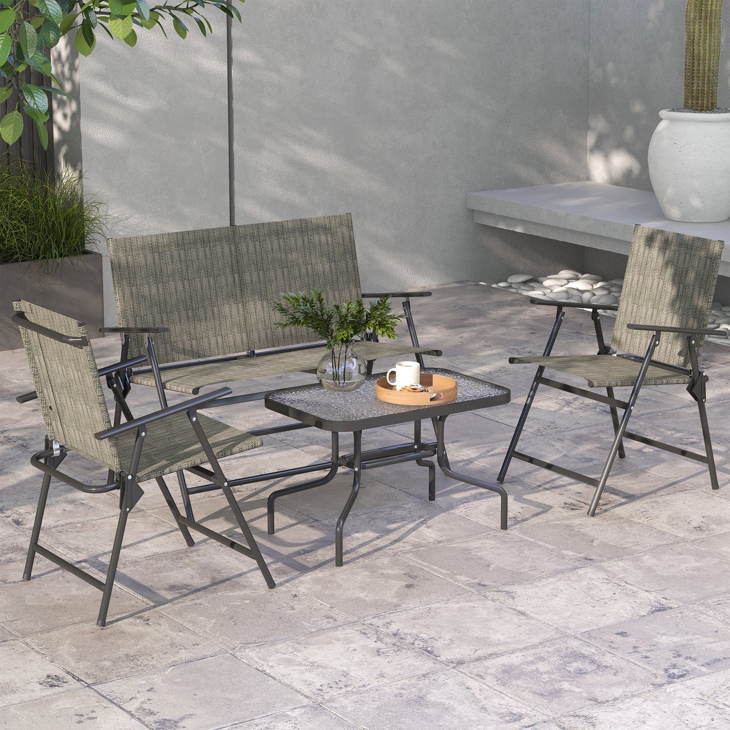 Outsunny Four-Piece Metal Garden Sofa Set - Mixed Brown