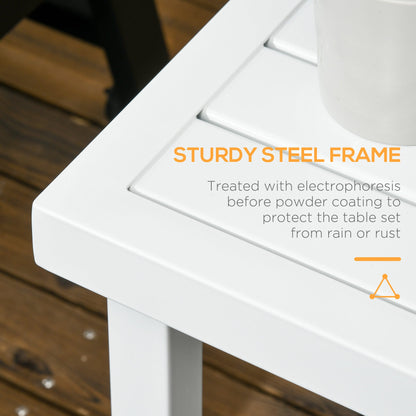 Outsunny Garden Side Table End Table Patio Coffee Table with Umbrella Hole, Steel Frame for Balcony, White