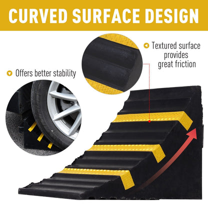 HOMCOM 2 PCs Rubber Wheel Chocks Heavy Duty Blocks for Vehicles, Cars, Caravan, Trailer with Handle 25L x 16W x 19H cm