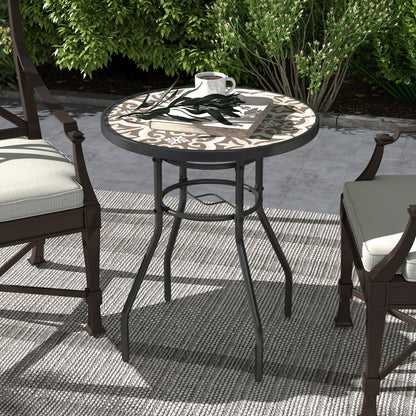 Outsunny Î¦60 Garden Table, with Glass Printed Tabletop - Brown