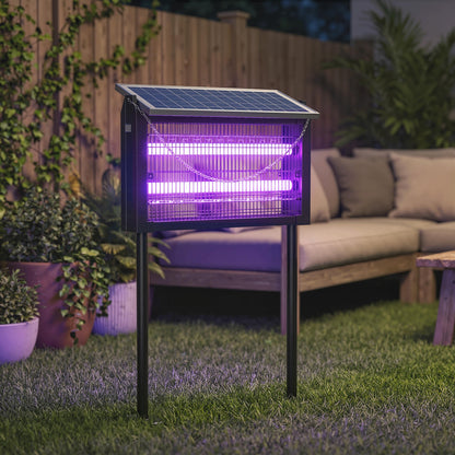 Outsunny Solar Bug Zapper Outdoor, 3500 V Electric Mosquito Fly Zapper with 4.3 m Cord, Dusk-to-Dawn Control, Black