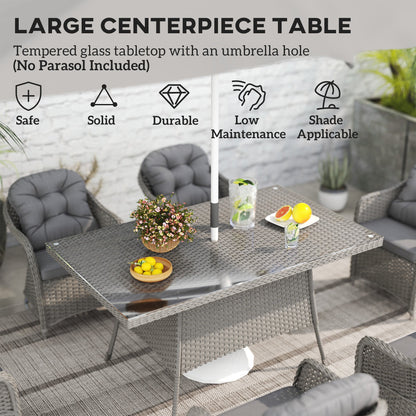 Outsunny Seven-Piece Rattan Dining Set - Light Grey