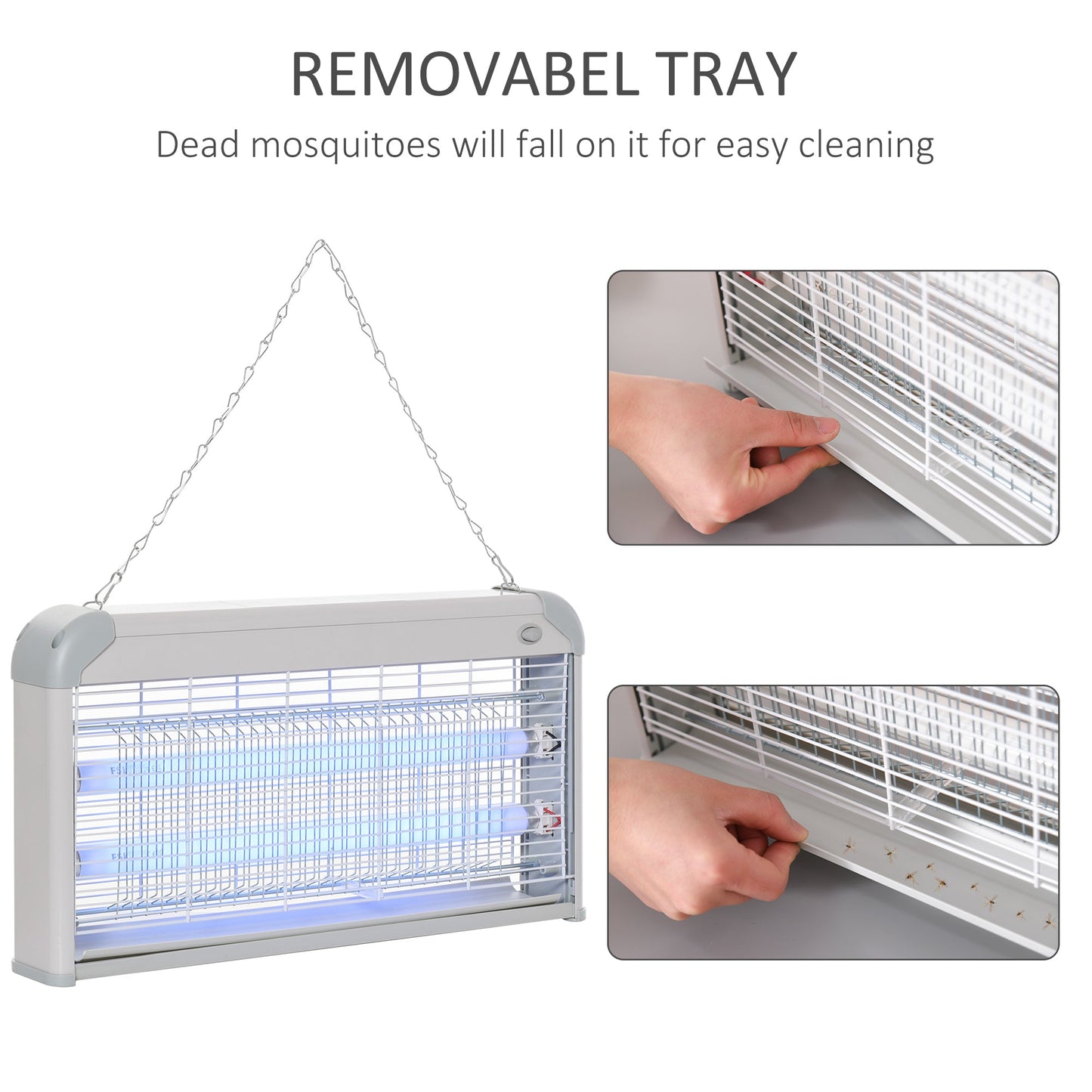 Outsunny Wall Hanging Bug Zapper, 30W Electric Fly Zapper Mosquito Killer, 60ã¡ Coverage Insect Killer, Indoor Outdoor Use, Grey