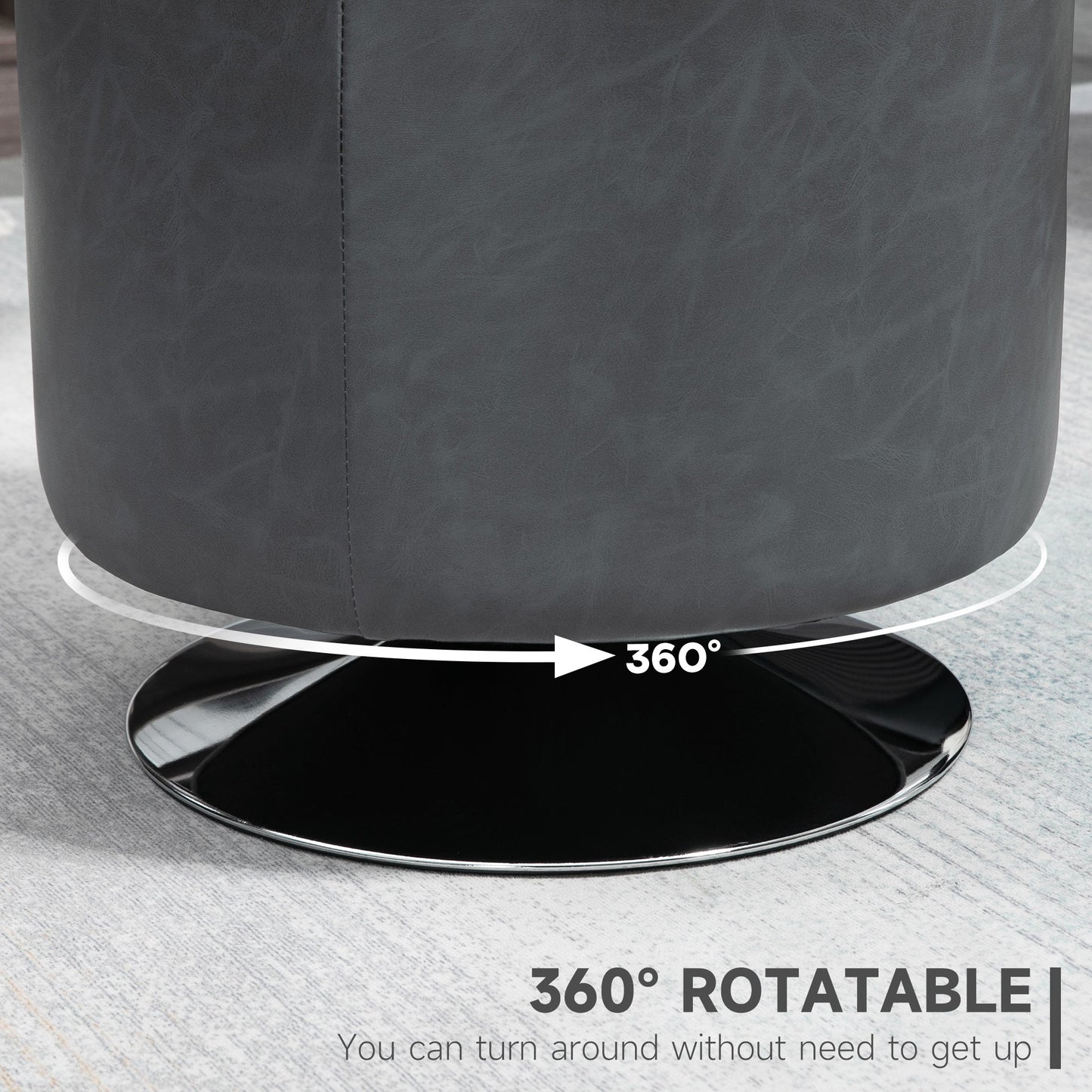 HOMCOM 360 Swivel Foot Stool Round PU Ottoman with Thick Sponge Padding and Solid Steel Base, Grey