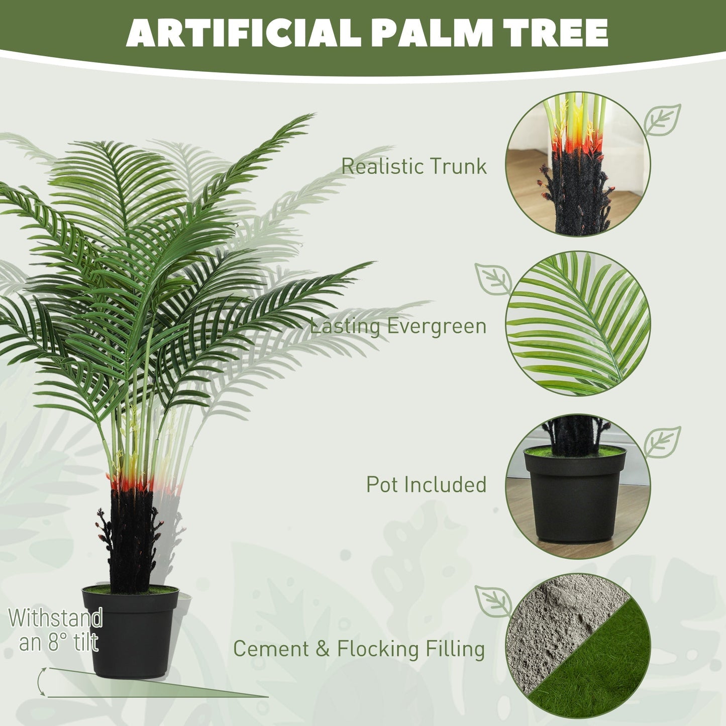 HOMCOM 120cm Artificial Areca Palm Tree with 9 PE Leaves, Decorative Artificial Plant with Plastic Pot and Flocked Soil, Fake Plant for Home Office Decor, Green