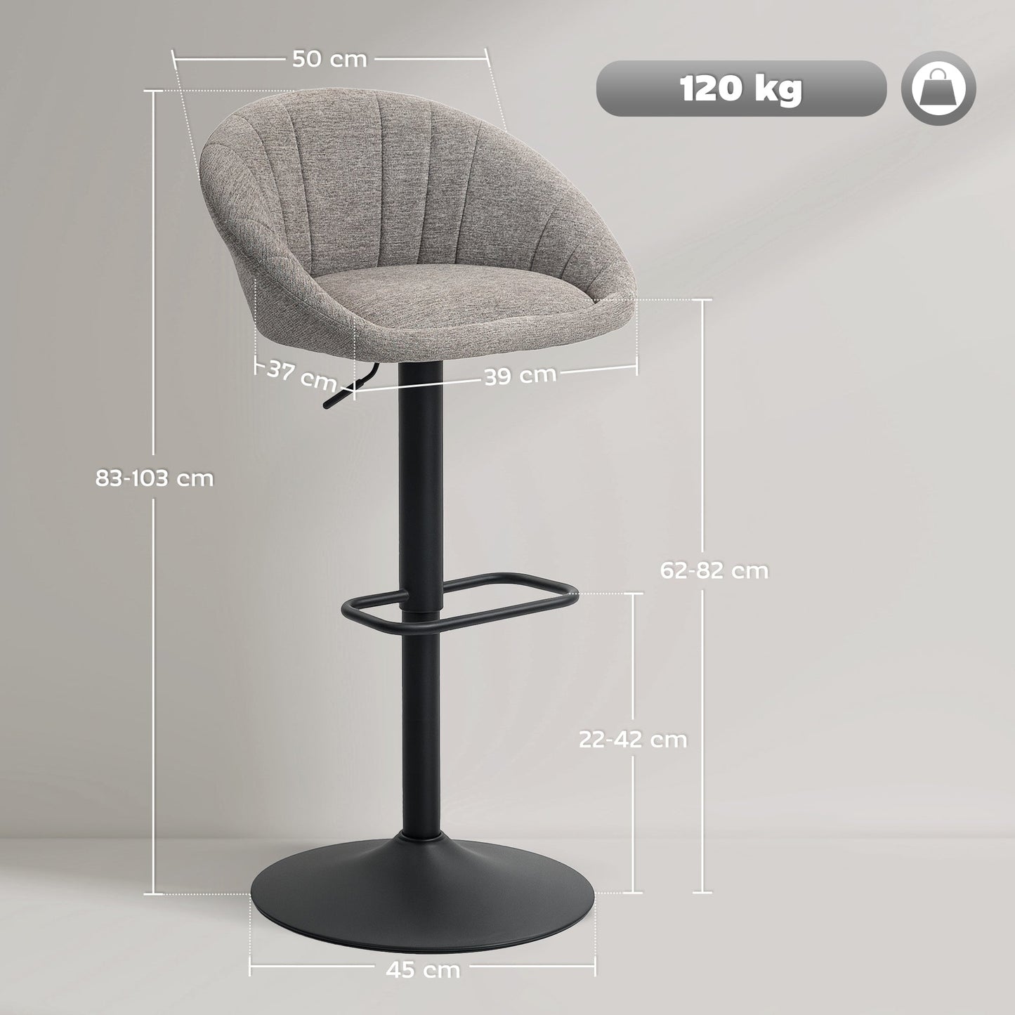 HOMCOM Set of Two Relaxed Tub Bar Stools - Grey