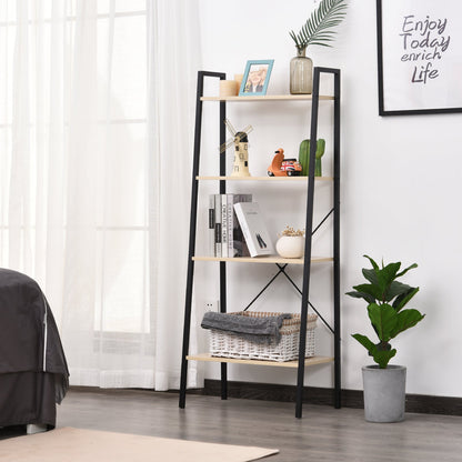 HOMCOM Ladder Shelf, Bookshelf, 4-Tier Industrial Storage Rack for Living Room, Bedroom, Kitchen, Oak and Black