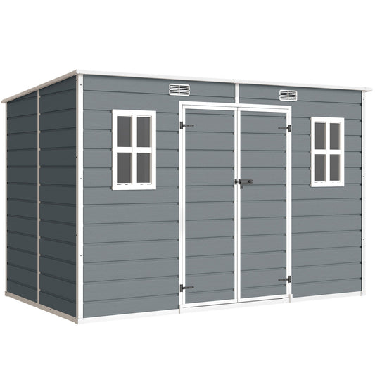 Outsunny 10 x 6 ft Resin Garden Shed, Outdoor Storage Shed with Floor, Windows, Lockable Doors and Vents, Grey