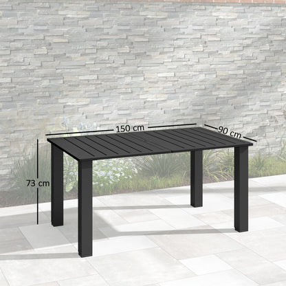 Outsunny Garden Dining Table for 6 with Parasol Hole, Rectangle Outdoor Garden Table with Slatted Metal Top, Steel Frame, Black