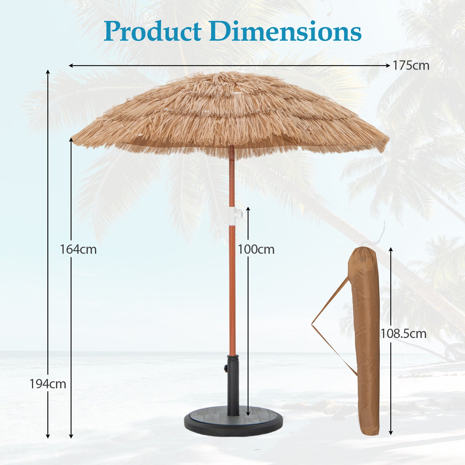 1.9 M Thatched Patio Umbrella with Carrying Bag
