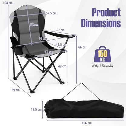 1 Pieces Folding Camping Chairs for Adults with Cup Holders-Black