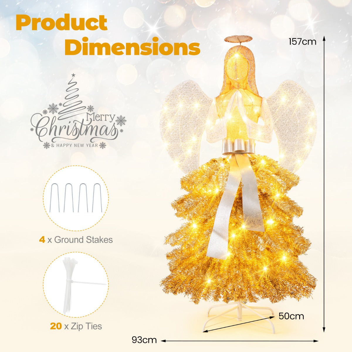 1.57M Lighted Christmas Angel Tree  with Hands Clasped in Prayer