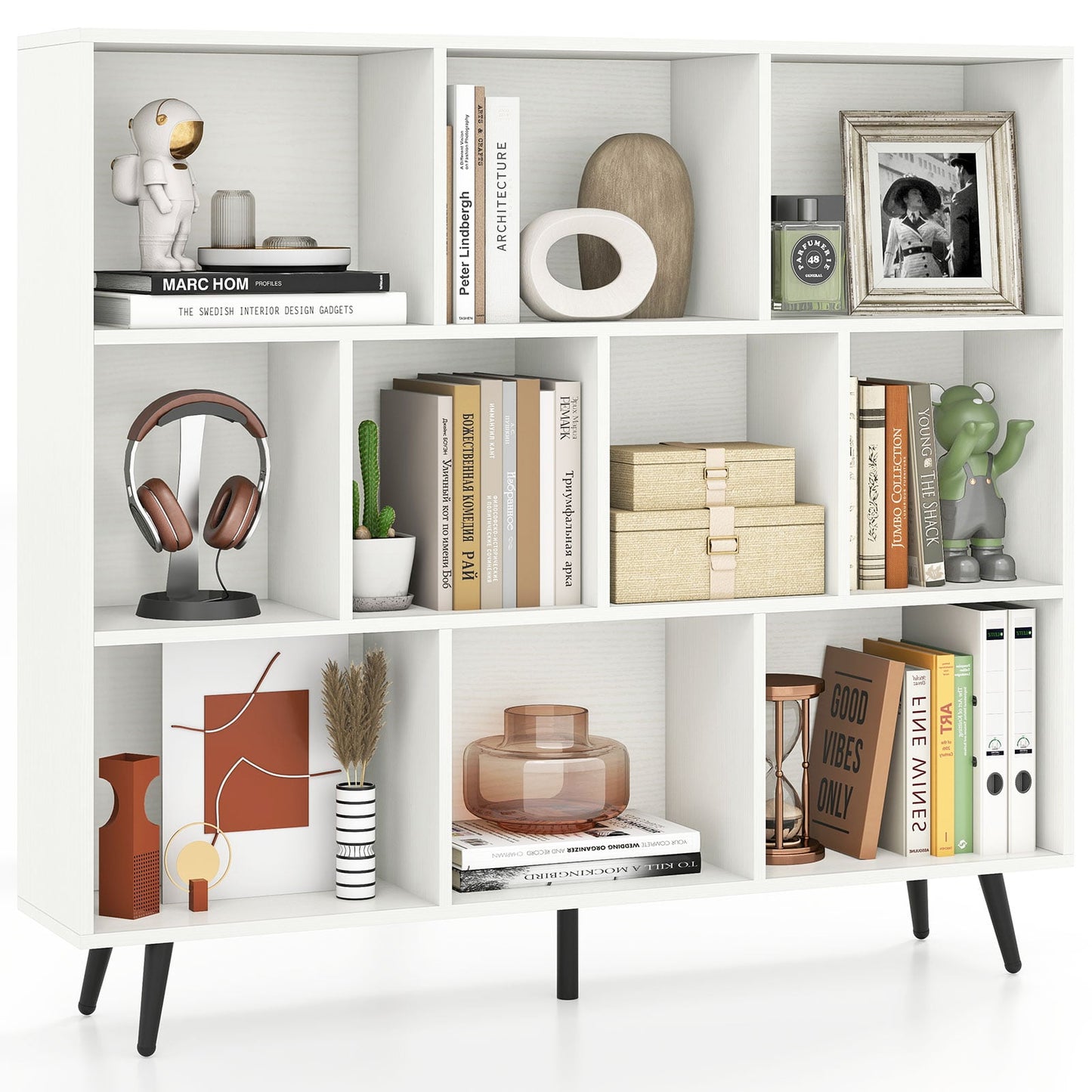 10-Cube Bookcase 120 CM Mid Century Modern Storage Organizer-White