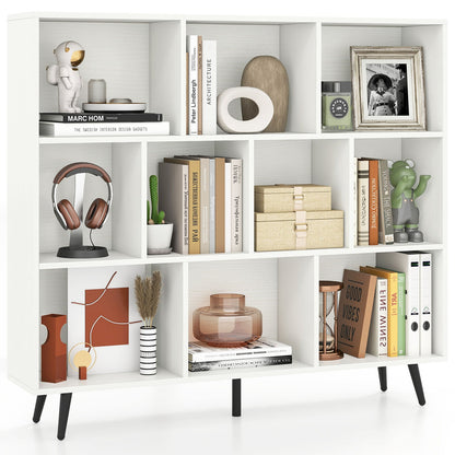 10-Cube Bookcase 120 CM Mid Century Modern Storage Organizer-White