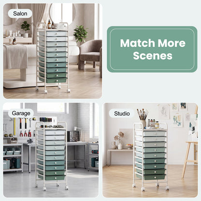 10 Drawers Mobile Storage Trolley with 4 Wheels for Beauty-Green