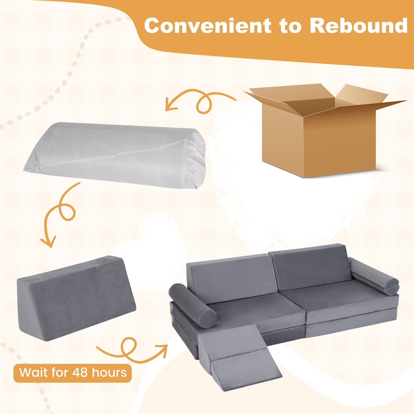 10-Piece Kids Climb and Crawl Foam Playset with Soft Crystal Velvet-Grey