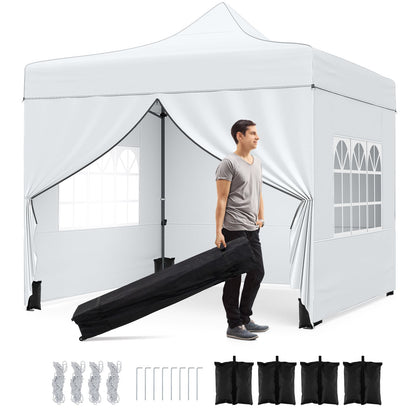 10 x 10 Feet Pop up Canopy Tent with 4 Removable Sidewalls-White