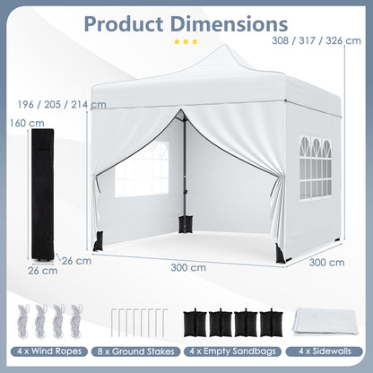 10 x 10 Feet Pop up Canopy Tent with 4 Removable Sidewalls-White