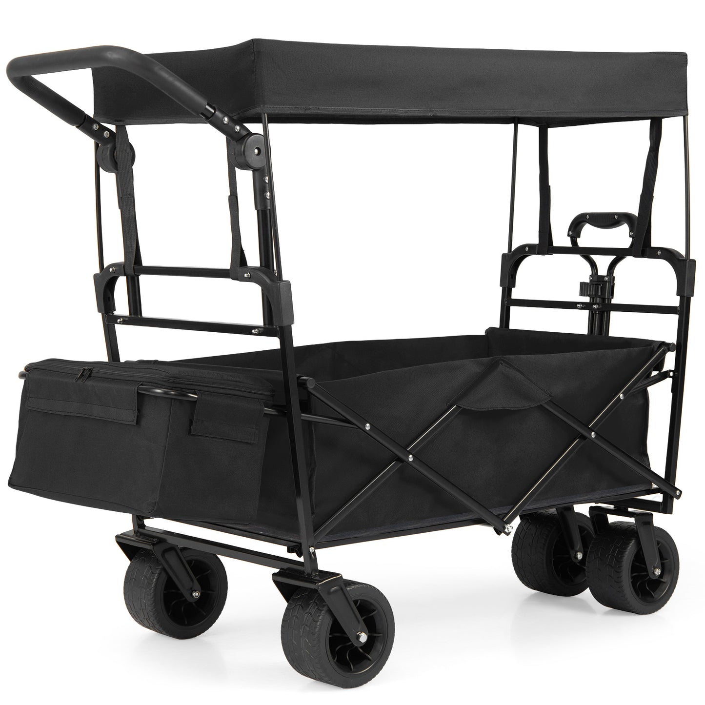 100 L Folding Garden Cart with Adjustable Handles and Canopy-Black