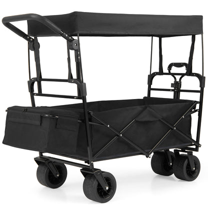 100 L Folding Garden Cart with Adjustable Handles and Canopy-Black