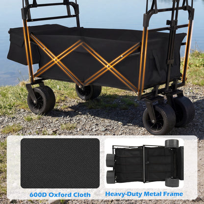 100 L Folding Garden Cart with Adjustable Handles and Canopy-Black