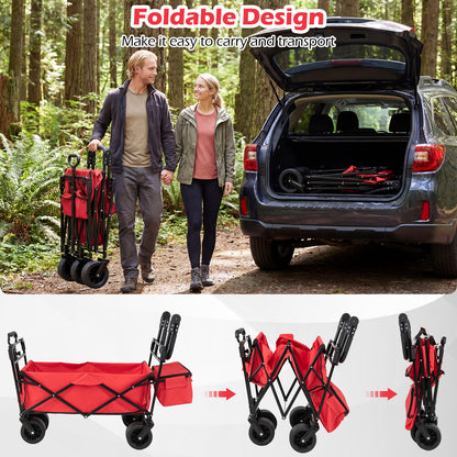 100 L Folding Garden Cart with Adjustable Handles and Canopy-Red